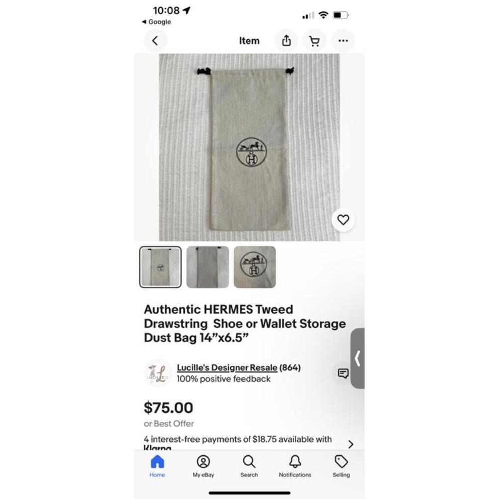 New Authentic Herms Herringbone Drawstring Dust S… - image 3